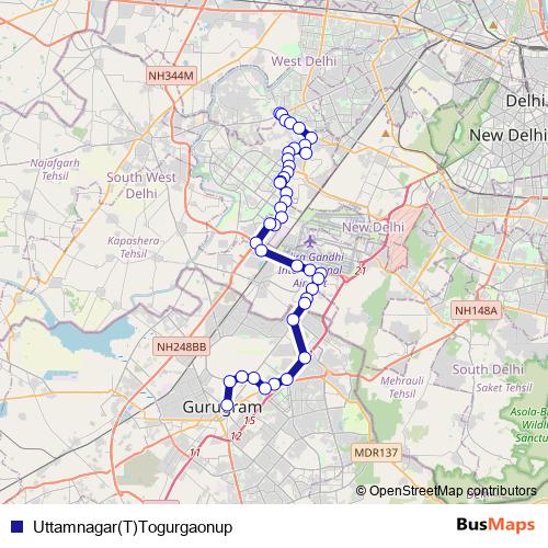 Uttamnagar(T)Togurgaonup bus Line Map