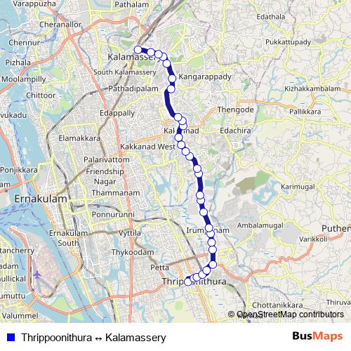 Thrippoonithura ↔ Kalamassery bus Line Map