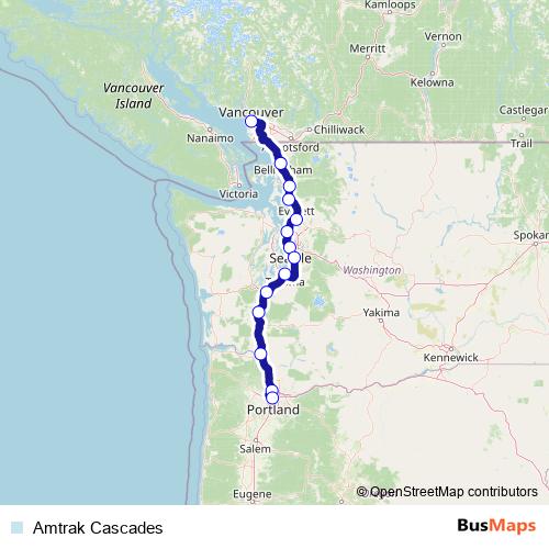 Amtrak Cascades rail Line Map