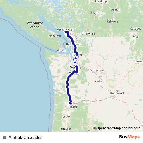 Amtrak Cascades rail Line Map