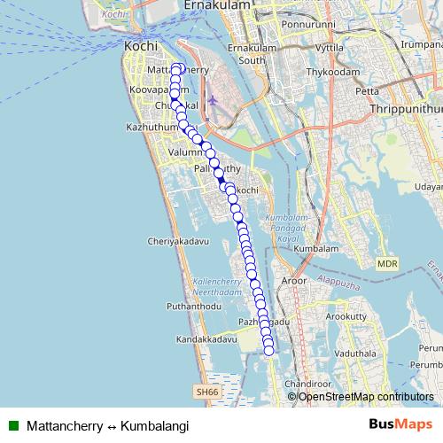 Mattancherry ↔ Kumbalangi bus Line Map
