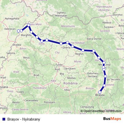 Braşov - Nyirabrany rail Line Map