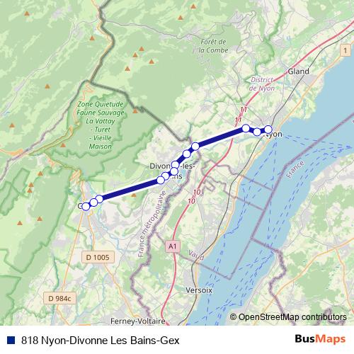 818 Nyon-Divonne Les Bains-Gex bus Line Map
