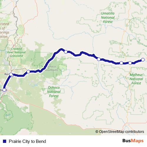 Prairie City to Bend bus Line Map