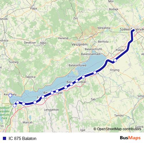 IC 875 Balaton rail Line Map