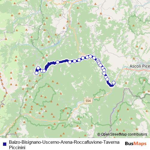 Balzo-Bisignano-Uscerno-Arena-Roccafluvione-Taverna Piccinini bus Line Map