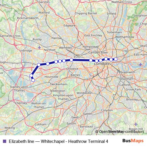 Elizabeth line rail Line Map