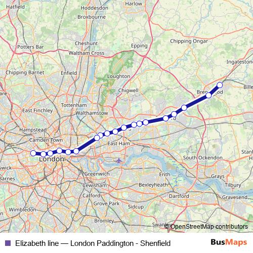 Elizabeth line rail Line Map