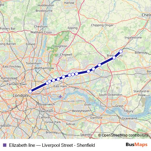 Elizabeth line rail Line Map