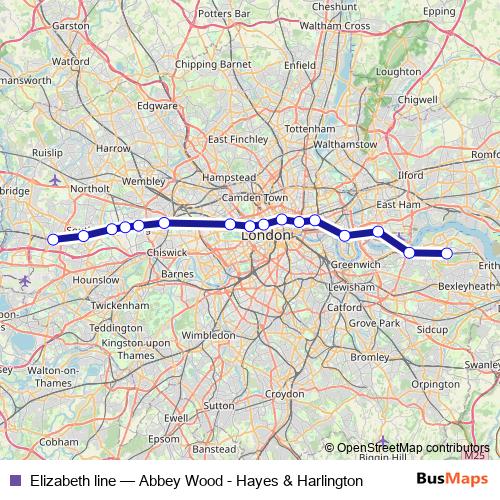 Elizabeth line rail Line Map
