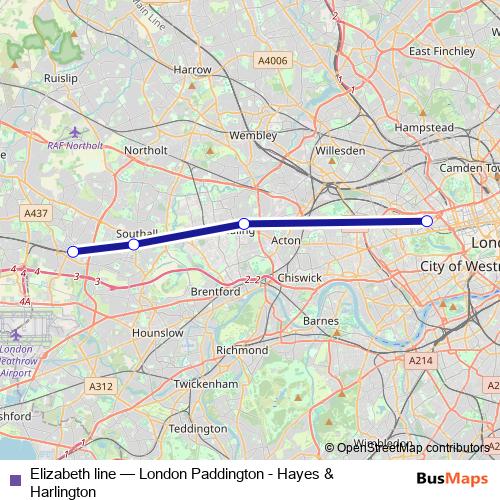 Elizabeth line rail Line Map