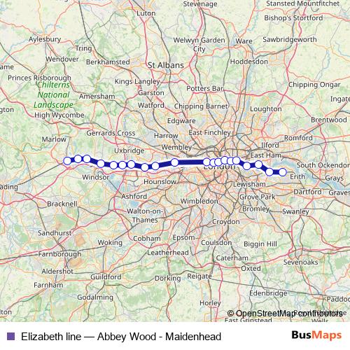 Elizabeth line rail Line Map