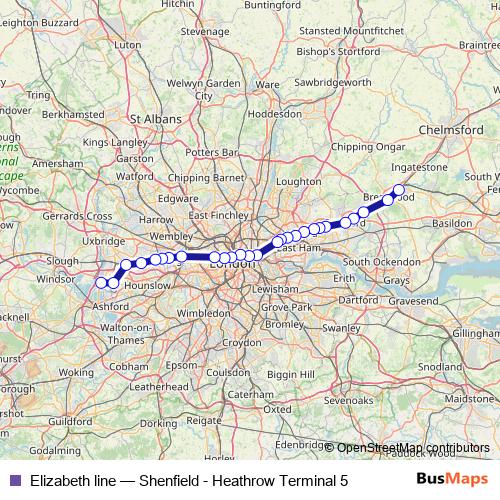 Elizabeth line rail Line Map