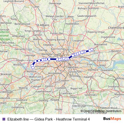 Elizabeth line rail Line Map