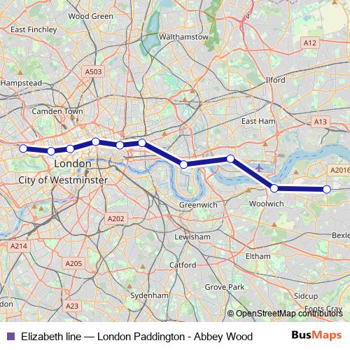 Elizabeth line rail Line Map
