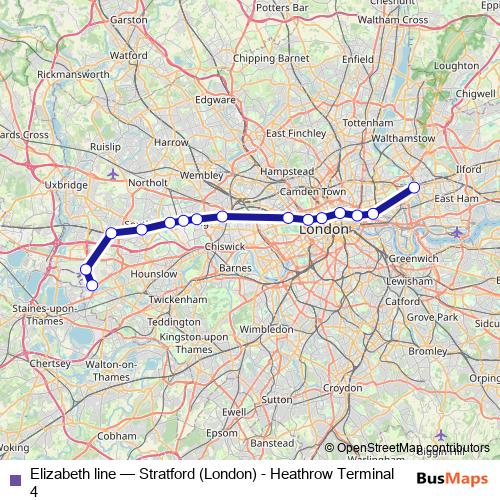 Elizabeth line rail Line Map