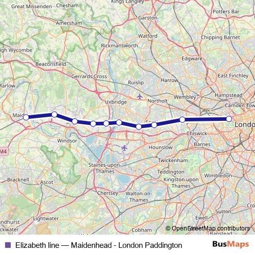 Elizabeth line rail Line Map