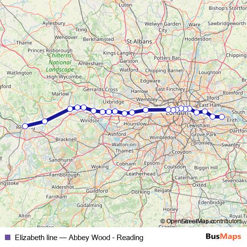 Elizabeth line rail Line Map