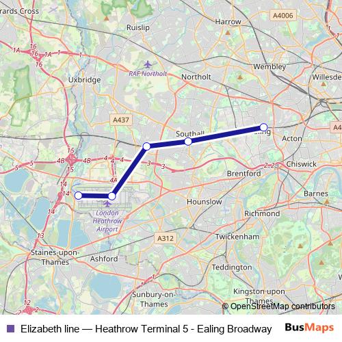 Elizabeth line rail Line Map