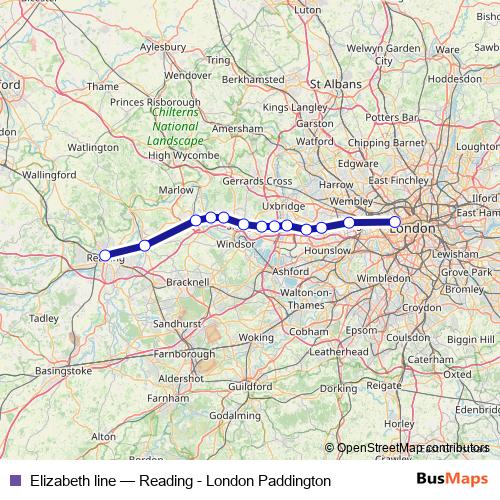 Elizabeth line rail Line Map