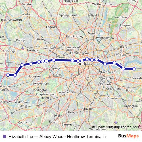 Elizabeth line rail Line Map