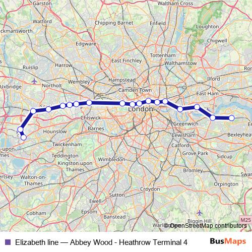 Elizabeth line rail Line Map