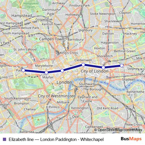 Elizabeth line rail Line Map