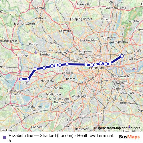 Elizabeth line rail Line Map