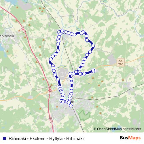 Riihimäki - Ekokem - Ryttylä - Riihimäki bus Line Map
