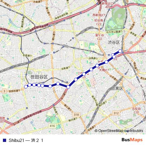 Shibu21 bus Line Map