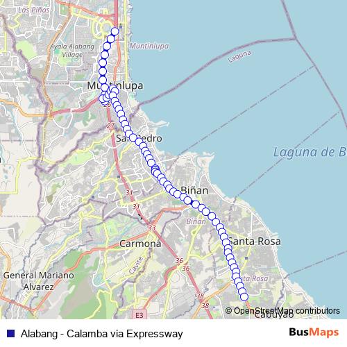 Alabang - Calamba via Expressway bus Line Map