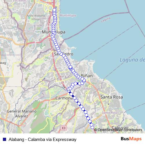 Alabang - Calamba via Expressway bus Line Map