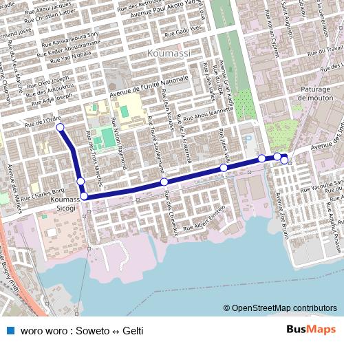 woro woro : Soweto ↔ Gelti bus Line Map