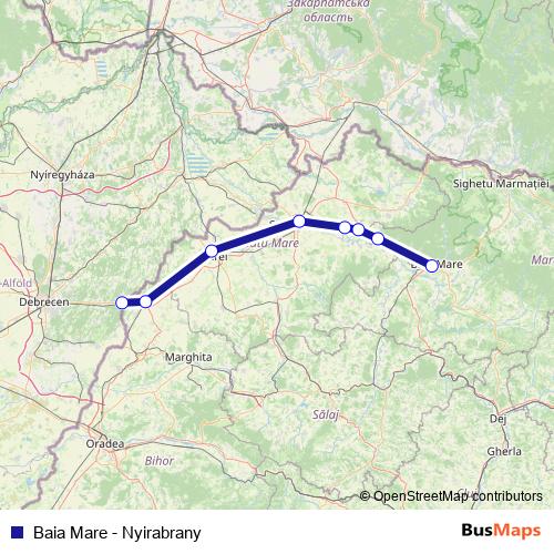 Baia Mare - Nyirabrany rail Line Map