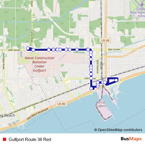 Gulfport Route 38 Red bus Line Map