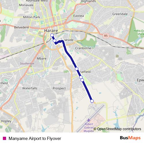 Manyame Airport to Flyover bus Line Map