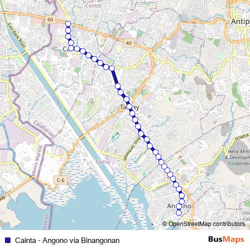 Cainta - Angono via Binangonan bus Line Map