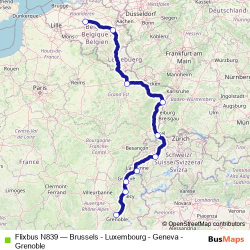 Flixbus N839 bus Line Map
