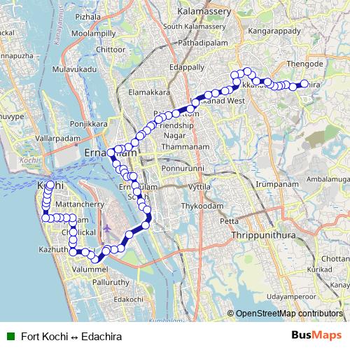 Fort Kochi ↔ Edachira bus Line Map