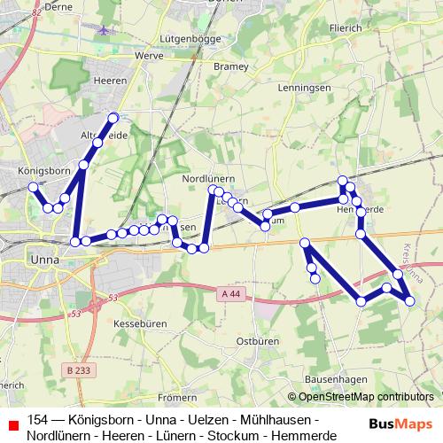 154 bus Line Map
