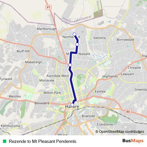 Rezende to Mt Pleasant Pendennis bus Line Map
