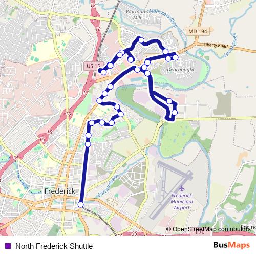 North Frederick Shuttle bus Line Map