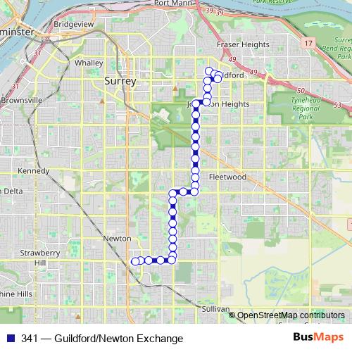 341 bus Line Map