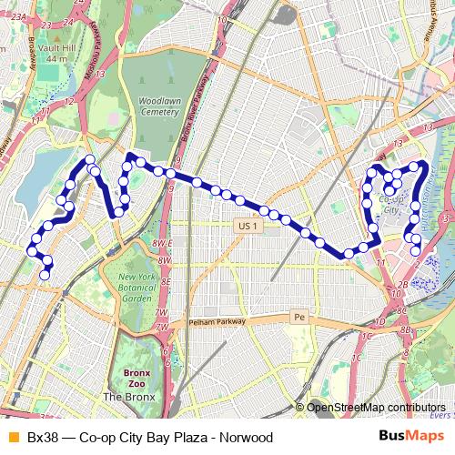 Bx38 bus Line Map