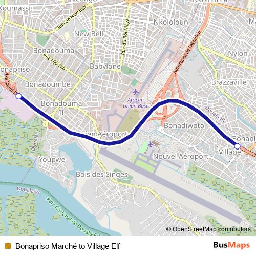 Bonapriso Marché to Village Elf bus Line Map