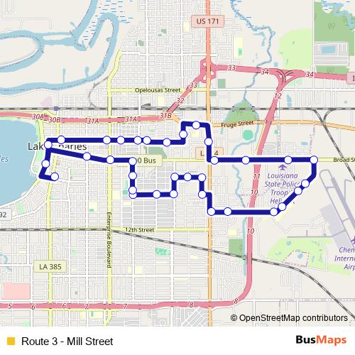 Route 3 - Mill Street bus Line Map
