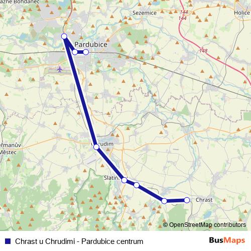 Chrast u Chrudimi - Pardubice centrum rail Line Map