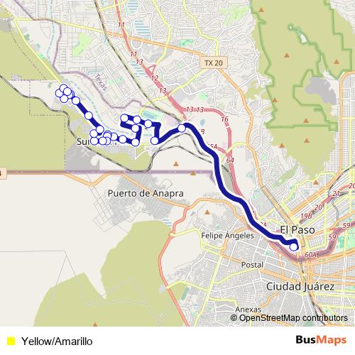 Yellow/Amarillo bus Line Map