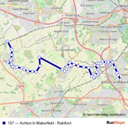 157 bus Line Map