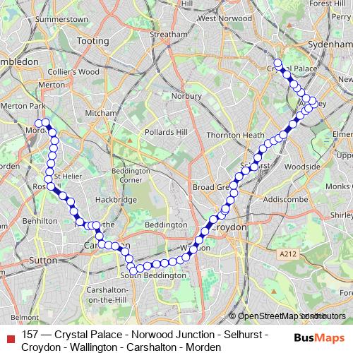157 bus Line Map